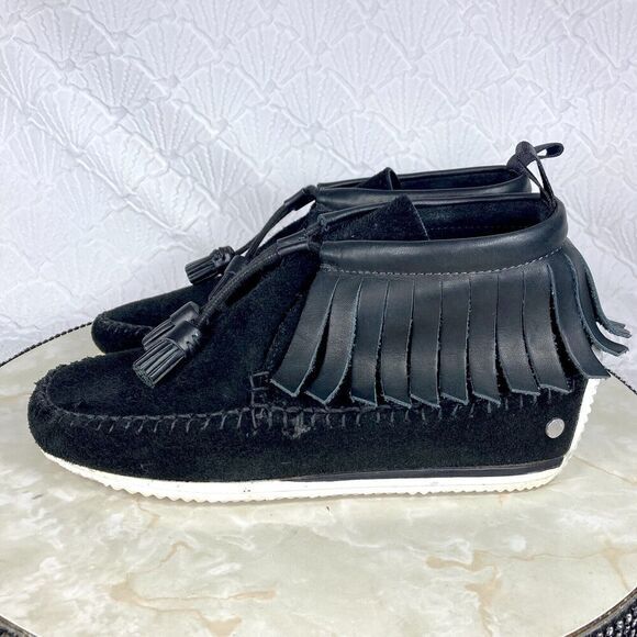 Rag & Bone “Ghita” Fringe Western Ankle Booties Black Suede Leather Boho Boots - Picture 6 of 12